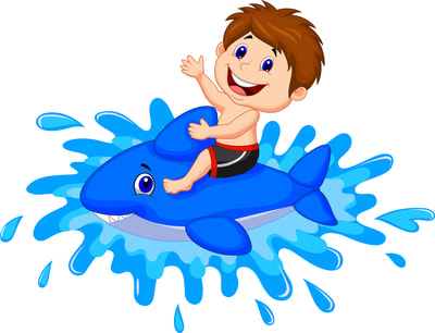 cartoon boy in swimsuit on shark